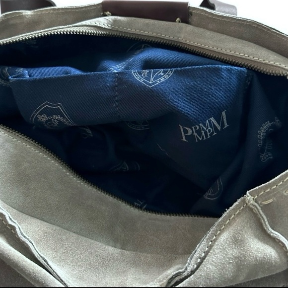 PEDRO MIRALLES Suede Hobo Shoulder Bag Intricate Stitch Detailing Taupe-Gray - Picture 6 of 11